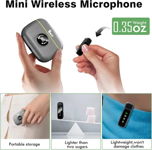 Miniatura 5 de Micrófono Lavalier inalámbrico para iPhone/Android - Mini micrófono dual con cancelación de ruido con funda de carga (30H), micrófono de clip