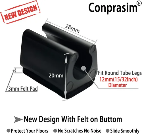 Miniatura 4 de Tapas rectangulares en forma de U para patas de silla con almohadillas de fieltro, protector de pies de muebles se desliza suavemente, sin arañazos