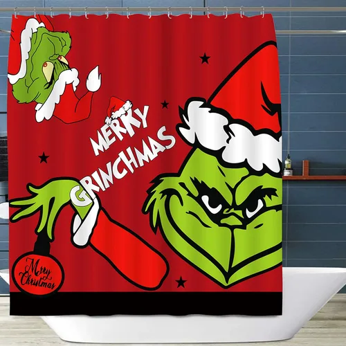 Cortina de Ducha de Baño Feliz Navidad Navideña Impermeable Removible Cortina de Ducha de Baño con Ganchos Divertida Decoración de Bañera de Granja