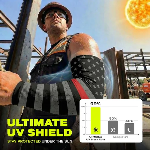 Miniatura 2 de ARMORAY Mangas de brazo para hombres y mujeres, protección solar UV, cubierta de tatuajes, manga deportiva para golf, correr, fútbol Bandera