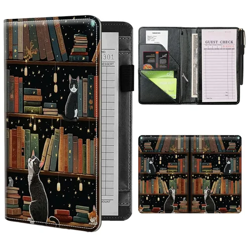 Miniatura 34 de Libros de mesero para camarera con bolsillo con cremallera, lindo esqueleto de baile, almohadillas de cuero para servidor, organizador de meseros