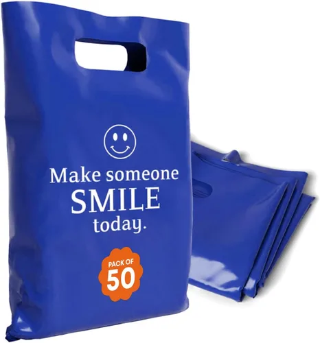 Miniatura 9 de Bolsas de plástico con asas – Bolsas de mercancía de 12 x 15 pulgadas para pequeñas empresas – Bolsas troqueladas para compras minoristas y Negro