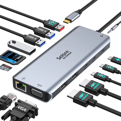 Miniatura 7 de Estación de acoplamiento USB C Monitor HDMI dual, adaptador USB C a HDMI dual con 2 puertos HDMI, carga PD, SD/TF, puertos USB A y C 3.0, estación