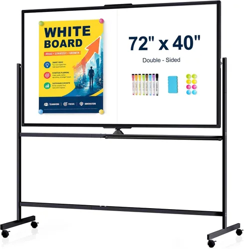 Miniatura 13 de Pizarra Blanca Rodante Grande de 48" X 36", Rotación de 360° Pizarra Blanca Magnética con Soporte, Caballete de Pizarra Blanca de Doble Cara sobre