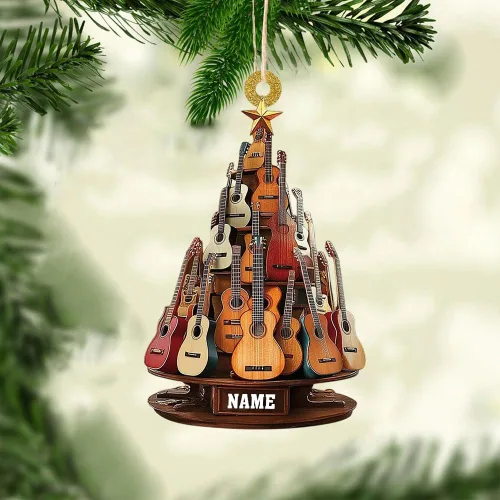 Miniatura 4 de Adorno de guitarra personalizado 2025, adorno de Navidad de guitarra acústica con nombre personalizado, regalo para guitarristas y amantes