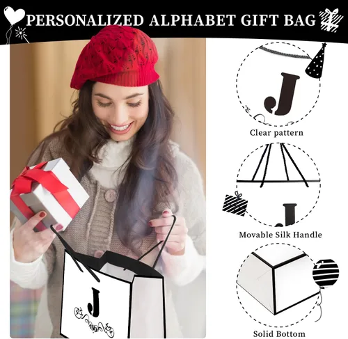 Miniatura 5 de ysmile Bolsa de regalo de letras con papel de seda para hombres, bolsa grande de 12 pulgadas, color blanco y negro, para cumpleaños, aniversario