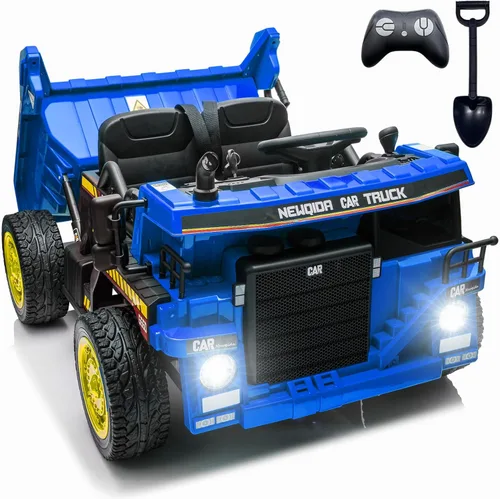 NEWQIDA Camión volcador de 24V para niños, coche eléctrico con control remoto, vehículos de construcción con cama basculante eléctrica, pala, 2 Azul