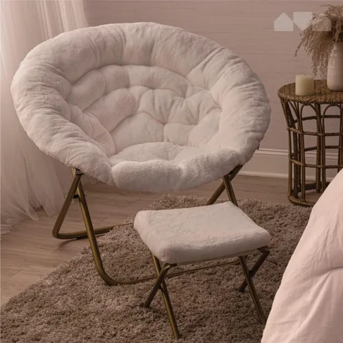 Miniatura 7 de Milliard Silla acogedora/silla platillo de piel sintética para dormitorio/XL (blanco + reposapiés)