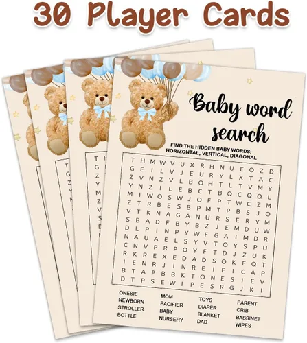 Miniatura 3 de Juegos de baby shower, búsqueda de palabras para bebés, doble cara, divertidas ideas y suministros para fiesta de bebé para niña o niño. Bonito