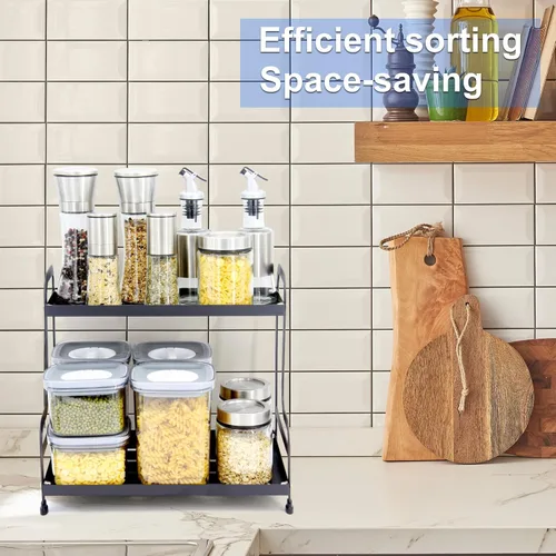 Miniatura 3 de Estante organizador de metal de 2 niveles para baño y cocina, almacenamiento de encimera resistente, organizador de cosméticos y especias debajo
