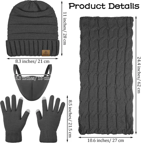 Miniatura 2 de URATOT Conjunto cálido de punto de invierno, bufanda infinita y gorro, guantes para pantalla táctil, regalos de invierno para hombres y mujeres