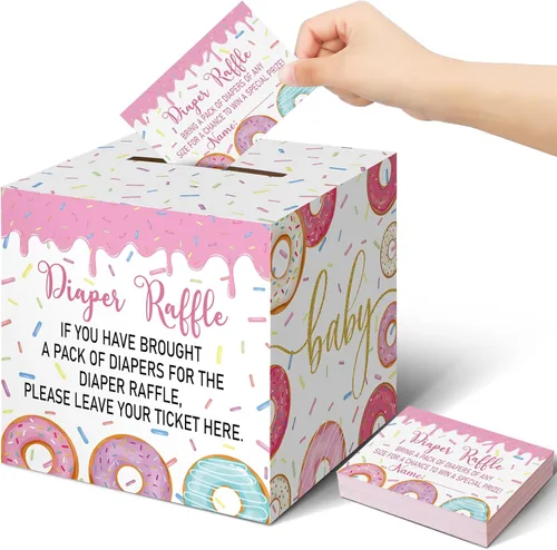 Miniatura 20 de Teling 51 boletos para rifas de pañales con caja de tarjetas, decoración de baby shower, caja de soporte para baby shower, para fiesta de rifas
