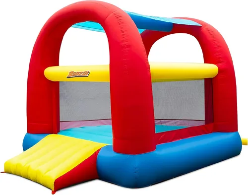 Banzai Bounce 'N' Slide Cool Canopy - Casa inflable para interiores y exteriores con tobogán y soplador