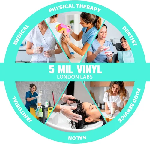 Miniatura 4 de London Labs Guantes médicos de vinilo transparente sin polvo y sin látex, desechables, seguros para alimentos