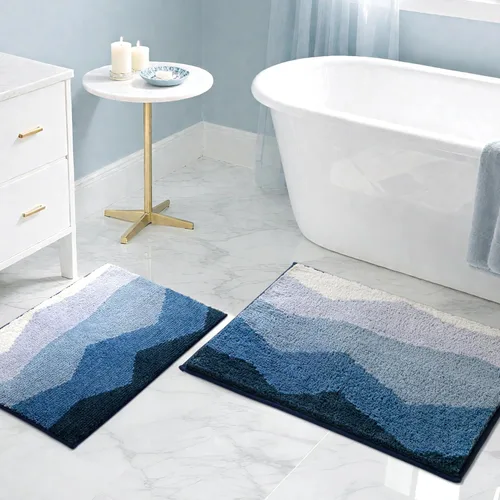 Miniatura 12 de Sunlit Alfombra de baño azul ombré, alfombra de baño náutica para baño, antideslizante, 24 x 17 pulgadas, azul y blanco