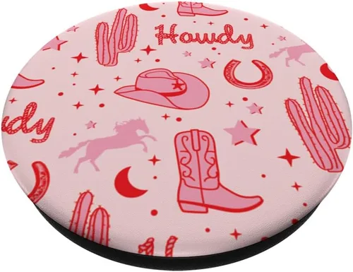 Miniatura 2 de Patrón de sombrero de vaquero y botas pastel PopSockets estéticos de vaquero rosa PopGrip intercambiable