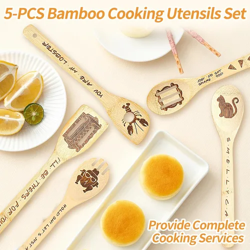 Miniatura 6 de Mercancía del programa de TV Friends - Juego de 5 cucharas espátula de madera para utensilios de cocina, decoraciones para fiestas de Friendsgiving