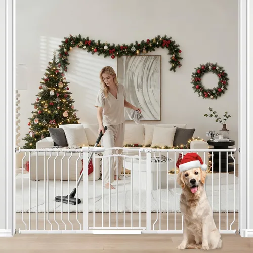 Miniatura 18 de Puerta de bebé extra ancha para puertas de 53.1 a 62.6 pulgadas, puertas para perros montadas a presión con puerta, barrera de seguridad infantil