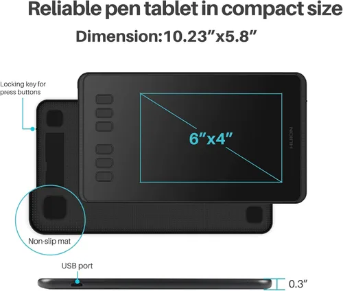 Miniatura 2 de HUION Tableta de dibujo Inspiroy H640P Bloc de gráficos digitales para OSU! con lápiz óptico sin batería 8192 niveles sensibilidad a la presión 6