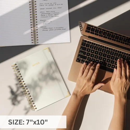 Miniatura 6 de Cuaderno en Espiral Grueso con Portada de Lino Moderno para Mujeres en Formato B5 - Cuaderno de Notas Rayado para la Universidad con 300 Páginas