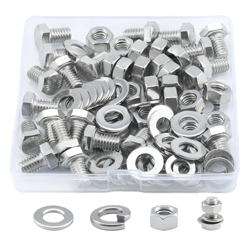 Miniatura 30 de Tornillo de cabeza hexagonal 1/4-20 x1 (20 unidades), tuercas de bloqueo, kits de arandelas planas y de bloqueo, acero inoxidable 304 18-8