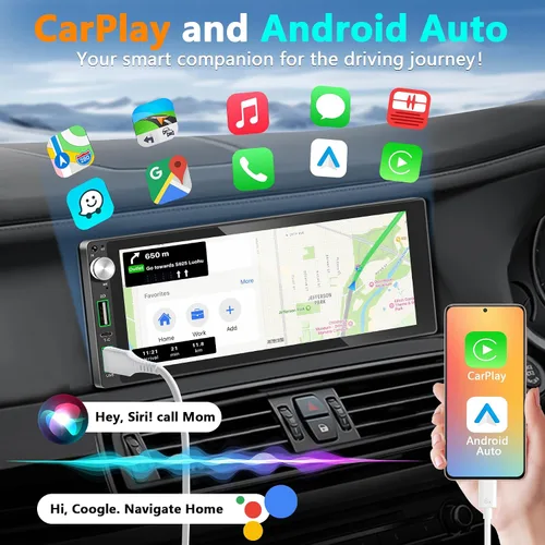 Miniatura 2 de Estéreo de coche de un solo DIN con Apple Carplay Android Auto, pantalla táctil IPS de 6.9 pulgadas, receptores de audio para automóvil de 1 DIN