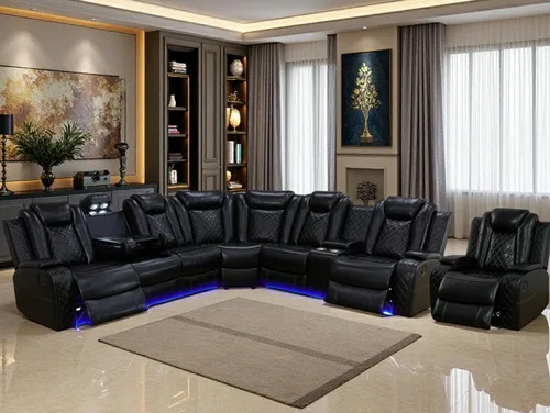 Miniatura 10 de Juegos de Muebles para Sala de Estar, Juego de Sofá Reclinable Eléctrico, Cuero Blanco Vainilla, Seccional de 2 Reclinables con Luz LED