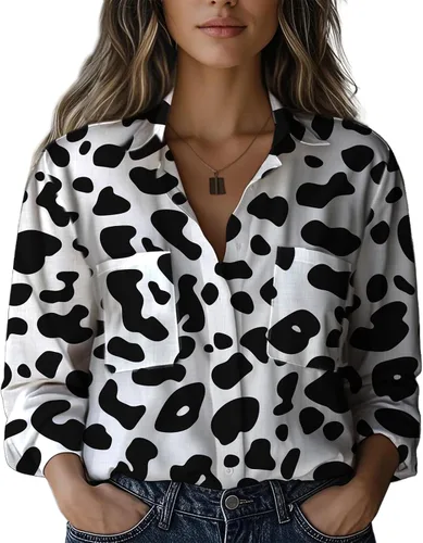 Miniatura 5 de Summer Tops for Women Lightweight Button Flowy Shirts Boho Long Sleeve Blouses Casual Clothes with Pockets