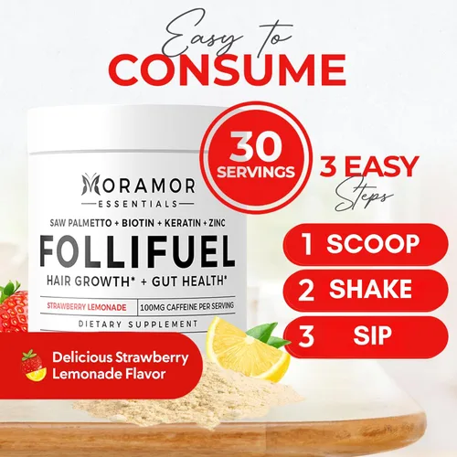 Miniatura 5 de Follifuel - Bebida para el crecimiento del cabello para mujeres y hombres 25 vitaminas para el cabello en 1 cucharada Biotina, Cynatine® HNS