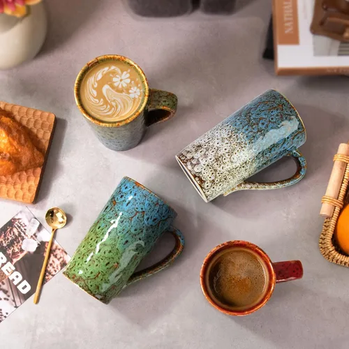 Miniatura 5 de Juego de 2 tazas de café de porcelana de 20 onzas, tazas de café grandes y altas con asas, tazas de café modernas de cerámica para té, cacao, leche
