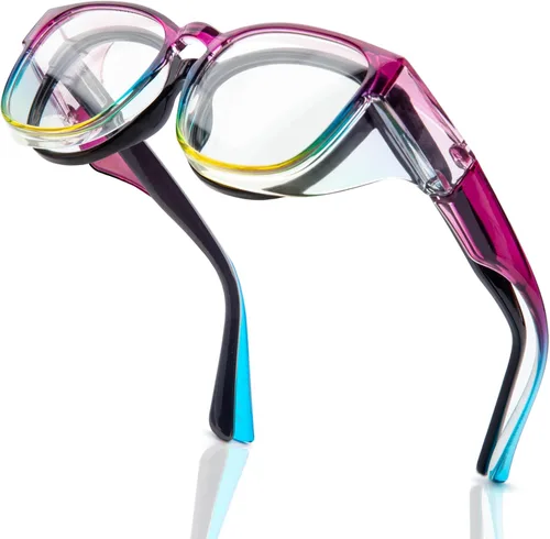 LianSan Gafas de seguridad sobre anteojos para mujer, gafas antivaho que se ajustan sobre las gafas para certificación ANSI Z87.1