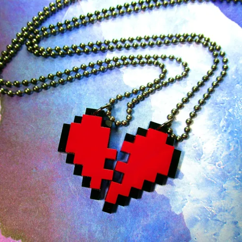 Miniatura 3 de BFF - Juego de collar de corazón de píxeles de la amistad, juego de 2 collar de corazón de 8 bits para el día de San Valentín