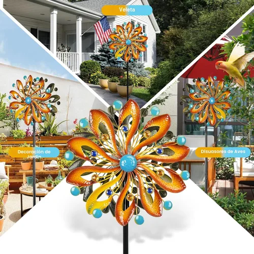 Miniatura 6 de MLKNK Molinillos de viento para patio y jardín, esculturas de viento y molinillos de 75 pulgadas, arte cinético de jardín con luz de bola de vidrio