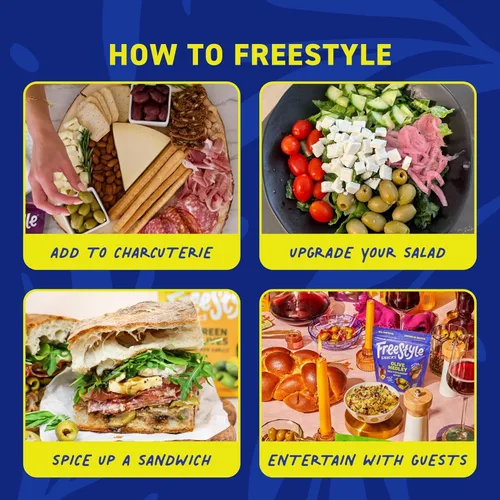 Miniatura 4 de Freestyle Snacks Paquetes de aperitivos de oliva, como se ve en Shark Tank, una sola porción, aceitunas frescas sin hueso, cultivadas en Grecia