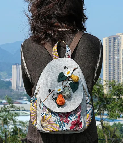 Miniatura 175 de HUANGGUOSHU Mochila de algodón tejida de algodón bohemio con bordado de lona estilo bohemio con múltiples bolsillos retro linda mochila cartera