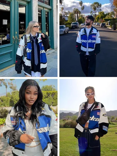 Miniatura 4 de Aelfric Eden Chaqueta de motocicleta para hombre, chaqueta de béisbol Blackair Moto Varsity para mujer, abrigos vintage