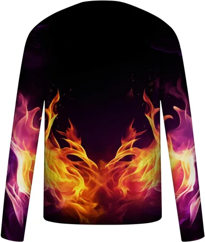 Miniatura 5 de Flame Graphic T-Shirt Tees Mens Long Sleeve Workout Tops Slim Fit Lightweight Round-Neck Pullover Tunic Hip Hop Tee
