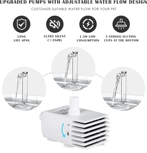 Miniatura 5 de PETNF Bomba de repuesto para fuente de agua para gatos con luz LED, compatible con fuente de agua transparente de 3 L/101 onzas, bomba de agua