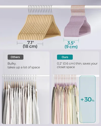 Miniatura 5 de SONGMICS - Perchas de terciopelo delgadas, perchas antideslizantes para ropa con ganchos giratorios de oro rosa, ahorro de espacio, para armario