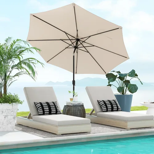 Miniatura 2 de Tangkula Sombrilla de 10 pies para patio al aire libre, sombrilla de mesa de mercado al aire libre con botón de inclinación, manivela y 8 varillas