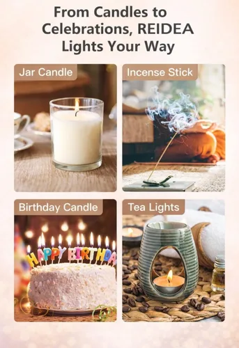 Miniatura 7 de REIDEA Encendedor eléctrico, regalos para los amantes de las velas [rellenos de calcetines para mujeres y hombres], parte superior retráctil, Oro