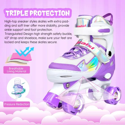 Miniatura 3 de Patines negros y rosados para niñas y niños de 4 a 13 años, 4 tamaños, ruedas iluminadas y diseño superior brillante