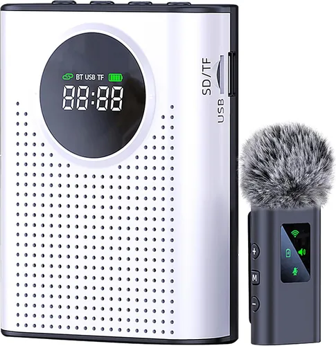 Miniatura 11 de Amplificador de voz S67 Micrófono inalámbrico para profesores en el aula recargable, mini micrófono de solapa Lavalier, sistema PA de altavoz