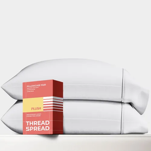 Miniatura 17 de Thread Spread Fundas de Almohada de Algodón Egipcio 100% Tamaño Estándar/Queen Juego de 2 - Fundas de Almohada Beige Satén de Lujo con Cuenta