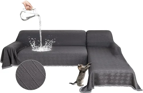 Miniatura 19 de Fundas impermeables para sofá modular en forma de L, 2 piezas, lavable, en forma de L, protector de muebles acolchado de jacquard para perros, Gris