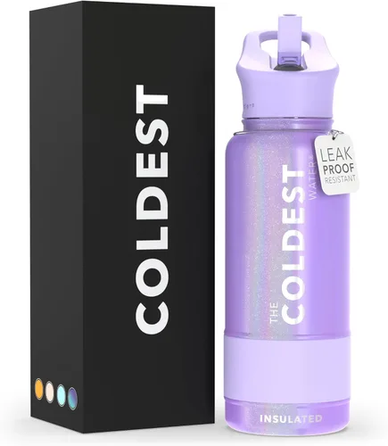 Miniatura 32 de Coldest - Botella para agua con tapa que incluye pajilla, térmica y metálica (acero inoxidable), para hombres y mujeres, color morado