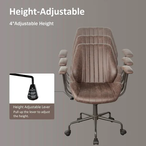 Miniatura 4 de Silla de oficina para el hogar con respaldo medio, silla de escritorio moderna de cuero de mediados de siglo, silla ejecutiva cómoda y giratoria