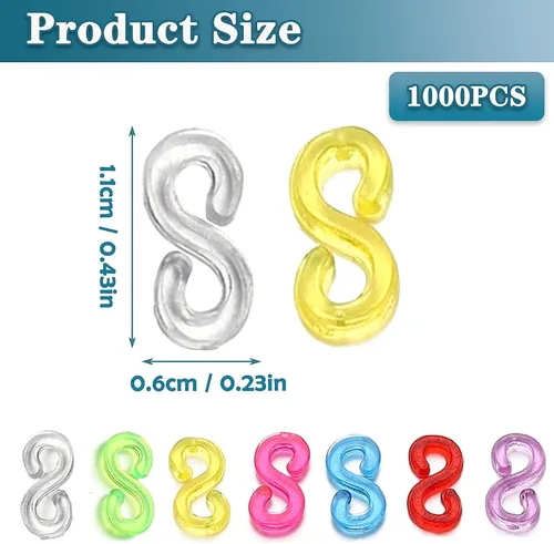 Miniatura 2 de Mecefeno Clips S Clips de banda de goma, 1000 piezas de clips de banda de goma de telar, clips de banda de plástico, conectores de recambios, kit