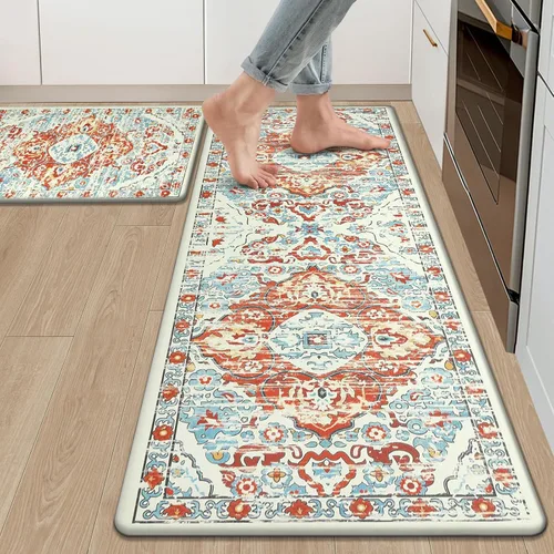 Miniatura 15 de Ileading Juego de 2 tapetes de cocina antifatiga, acolchados para piso, impermeables, antideslizantes, cómodos para cocina, oficina, fregadero, Gris