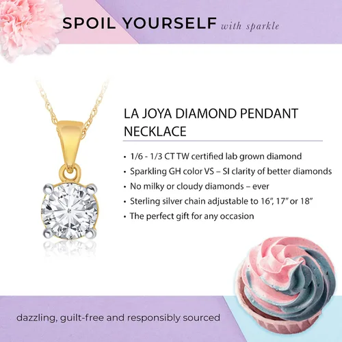 Miniatura 4 de La Joya Collares de diamante solitario cultivados en laboratorio de 16-13 quilates Collar con colgante de diamante de plata de ley 925 certificada